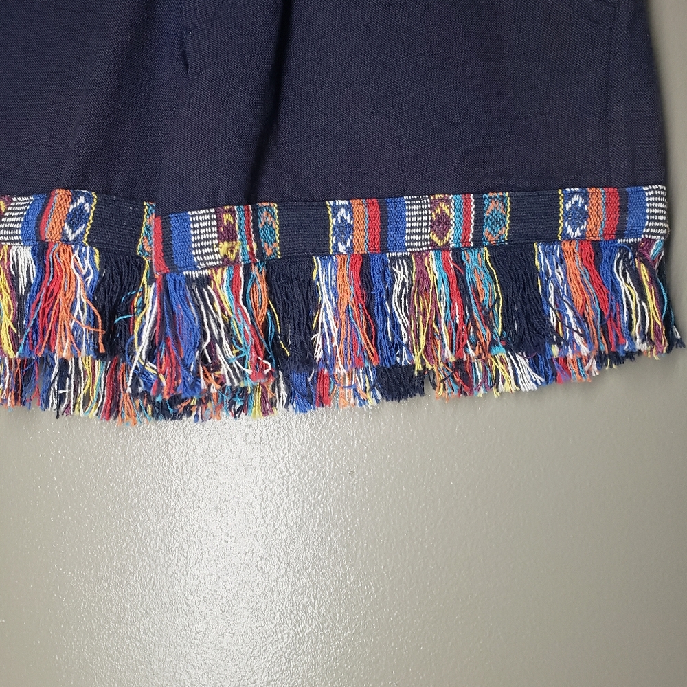 Gypsy Rose Womens Blue Multicolor Fringe Shorts NWT Size Medium 100% Cotton - Picture 2 of 11